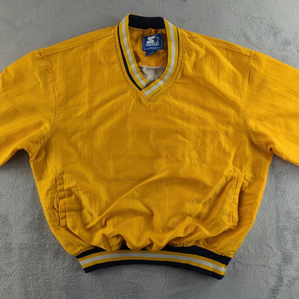Vintage Starter Windbreaker Pullover Mens Large Yellow V-Neck‎ Nylon Made in USA